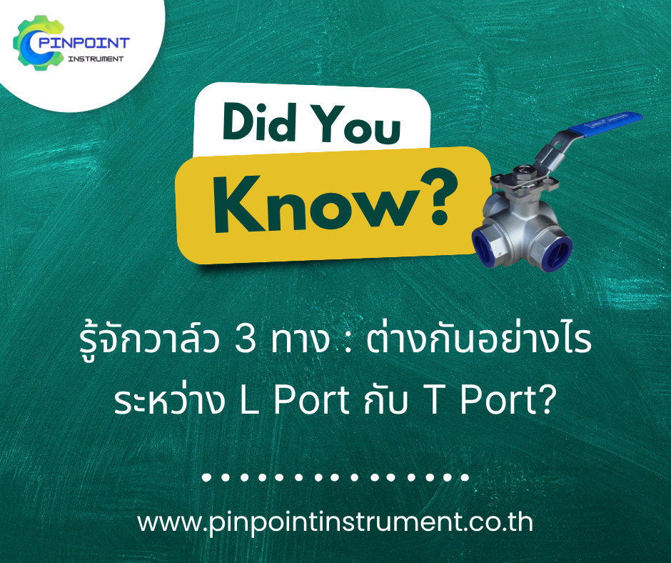 ภาพอธิบายความแตกต่างของวาล์ว 3 ทางระหว่าง L Port และ T Port โดย Pinpoint Instrument