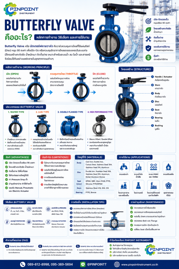 Butterfly Valve คืออะไร หลักการทำงาน วิธีเลือก และการใช้งานในอุตสาหกรรม