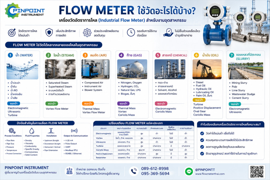 Flow Meter ใช้วัดอะไรได้บ้าง เลือกเครื่องวัดอัตราการไหลให้เหมาะกับของเหลวในงานอุตสาหกรรม