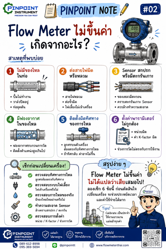 Flow Meter ไม่ขึ้นค่าเกิดจากอะไร 6 สาเหตุที่พบบ่อย พร้อมวิธีตรวจสอบเบื้องต้น