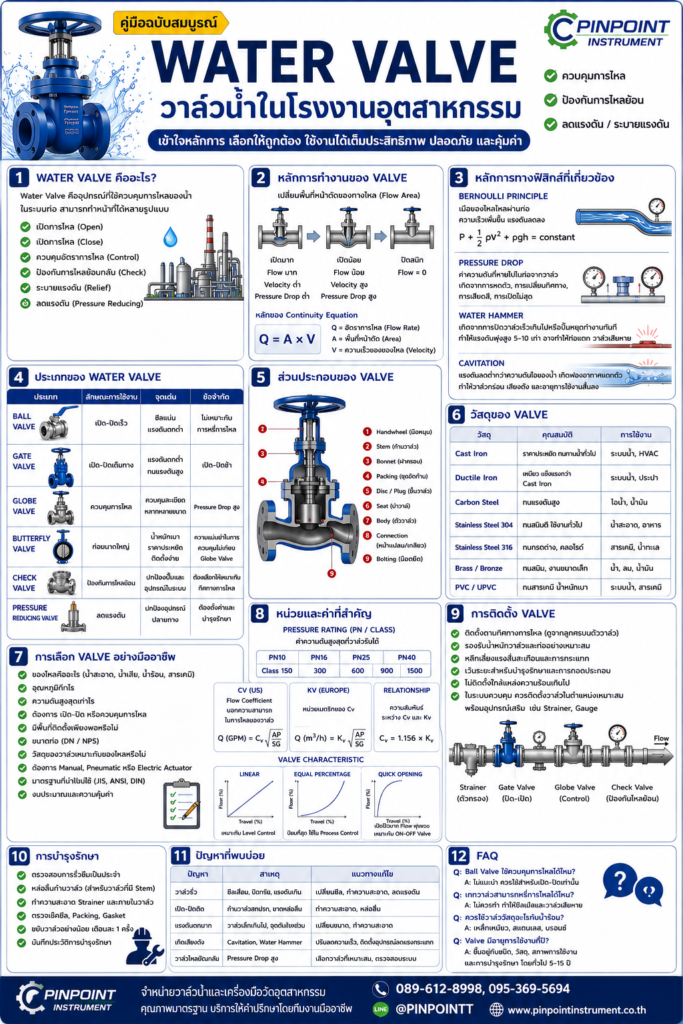 Water Valve คืออะไร? คู่มือฉบับสมบูรณ์สำหรับการเลือกวาล์วน้ำในโรงงานอุตสาหกรรม พร้อมหลักการทำงาน ประเภท และวิธีเลือกใช้งาน