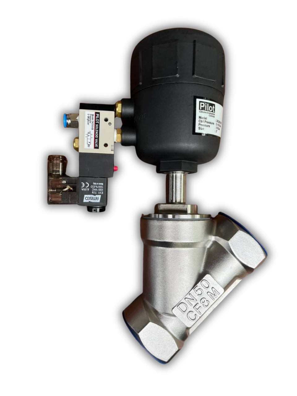 แองเกิ้ลวาล์วสแตนเลส 2 นิ้ว DN50 CF8M พร้อม Pilot Solenoid Valve 220V