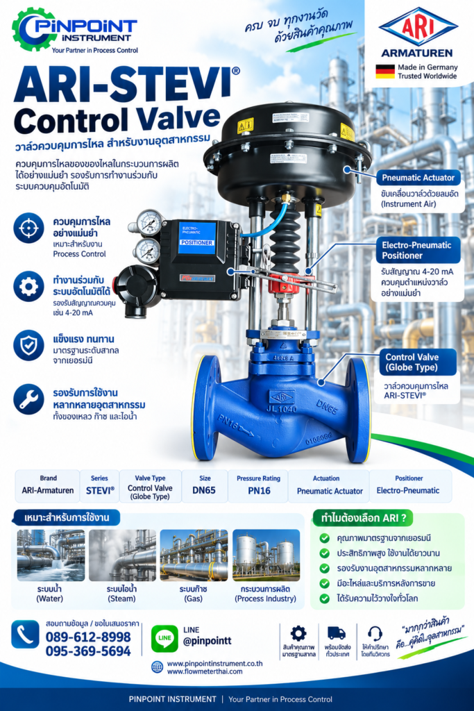 ARI-STEVI® Control Valve DN65 PN16 พร้อม Pneumatic Actuator และ Electro-Pneumatic Positioner