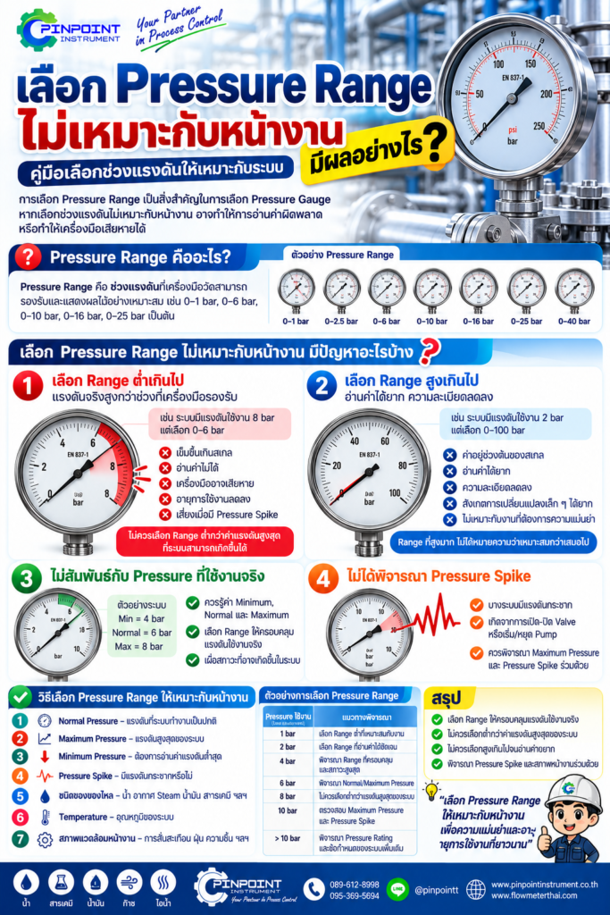เลือก Pressure Range ไม่เหมาะกับหน้างาน มีผลอย่างไร คู่มือเลือก Pressure Range ให้เหมาะกับระบบ